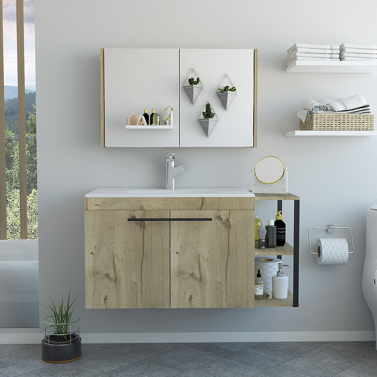 Combo Botiquín Bath 300 + Mueble Lavamanos Khari 100 TuHome