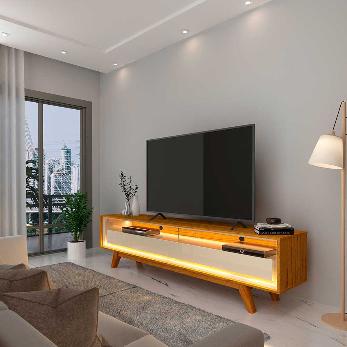 Rack TV Decocasa Requinte  Hasta 55" Natural Off White