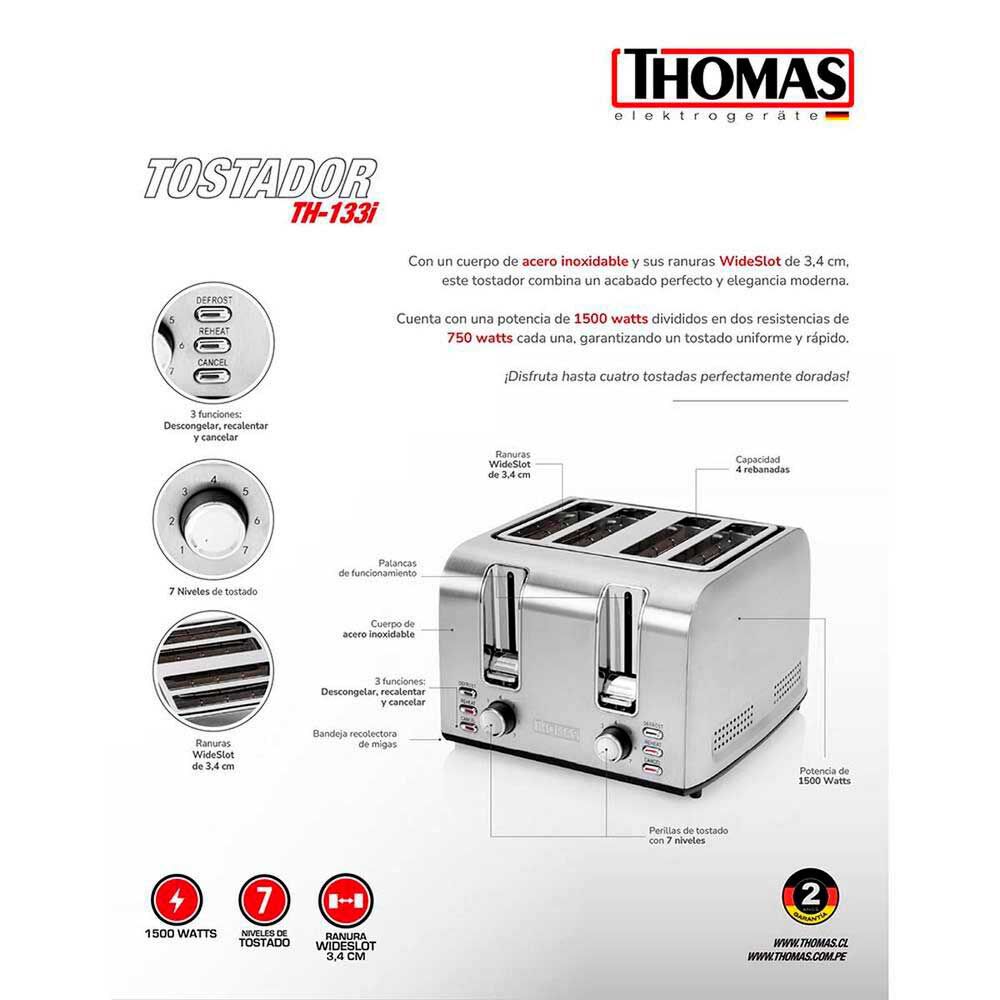 Thomas TH-133i 4 Rebanadas Acero Inoxidable, foto 2
