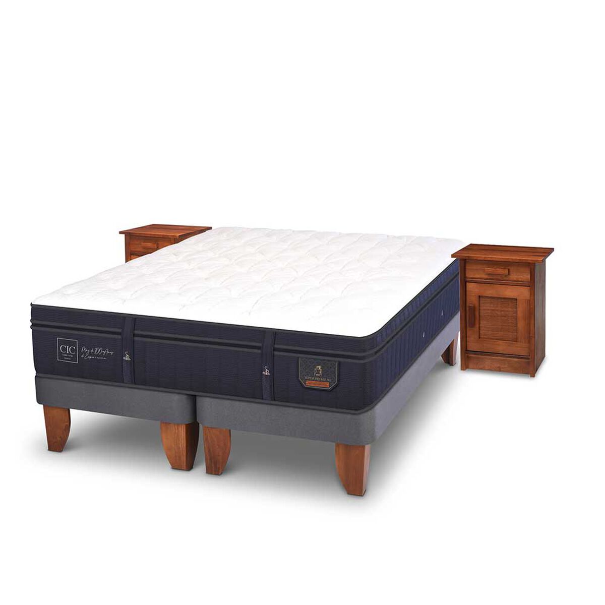 Cama Europea CIC Base Dividida King S&uacute;per Premium + Veladores