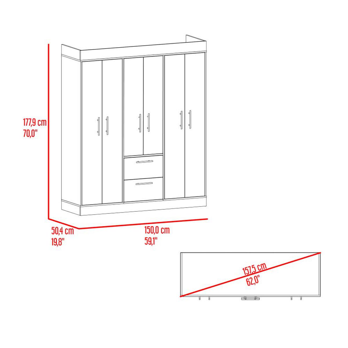 Closet Tuhome 150 VM 6 Puertas 2 Cajones Cartagena Wengue