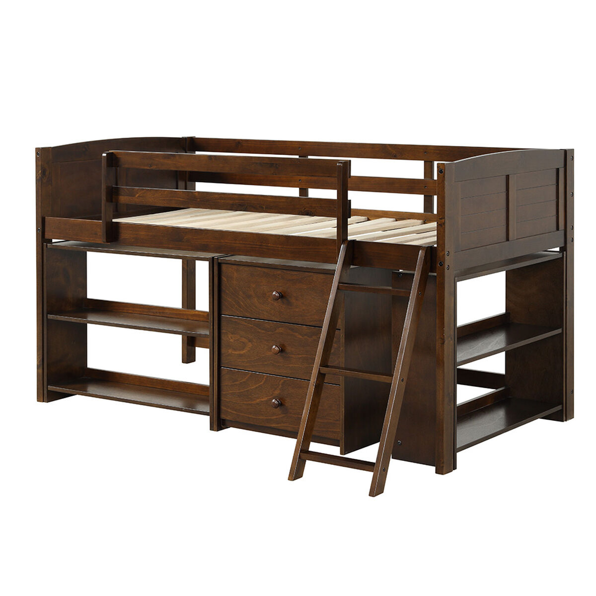 Cama Alta Casanova 1 Plaza Espresso Filadelphia + Cajonera + 2 Repisas Café