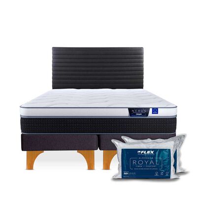 Imagen 1 del producto Cama Europea Flex 2 Plazas Nexus + Respaldo + 2 almohadas