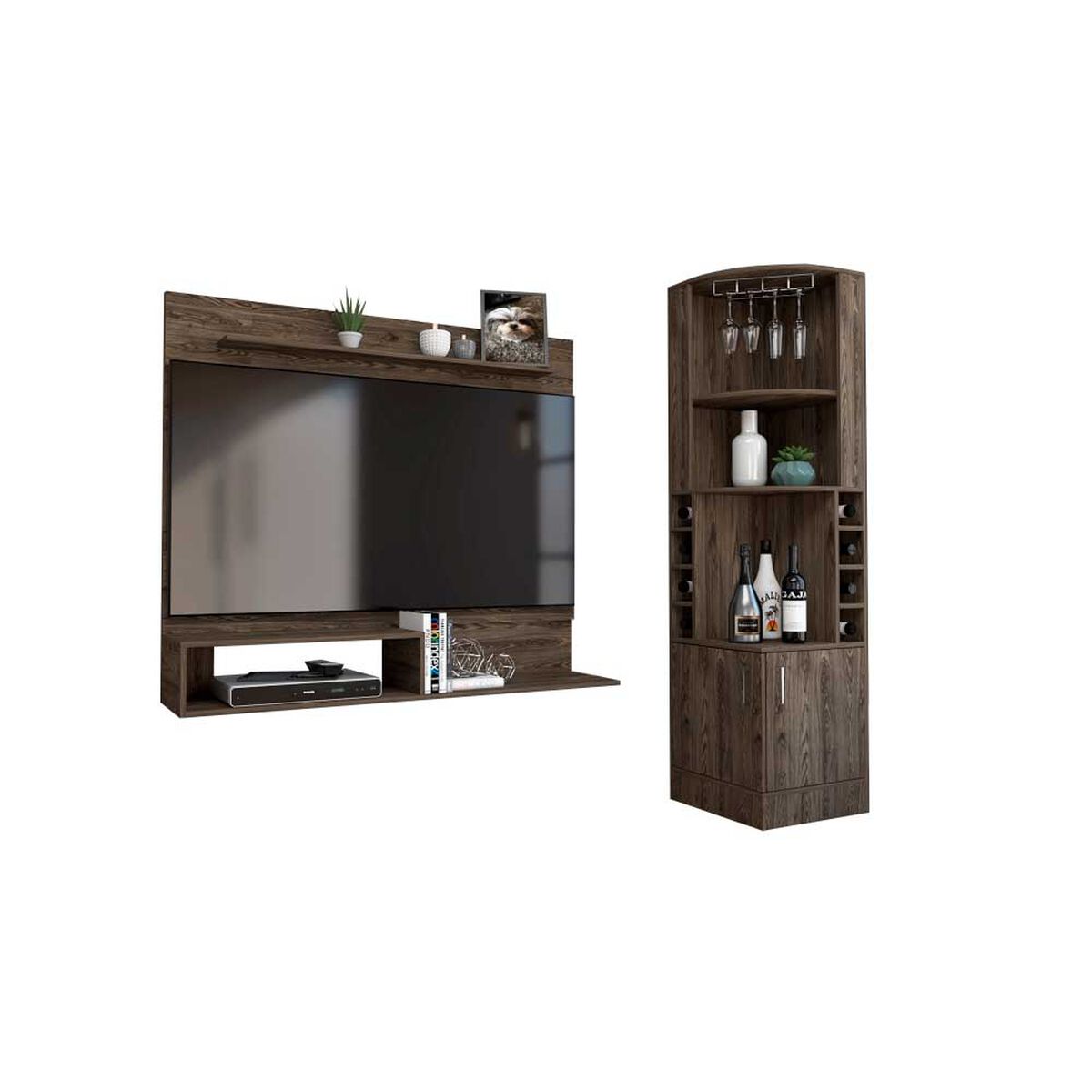 Combo Bar Esquinero + Panel TV55 TuHome Beijing Rovere Blanco