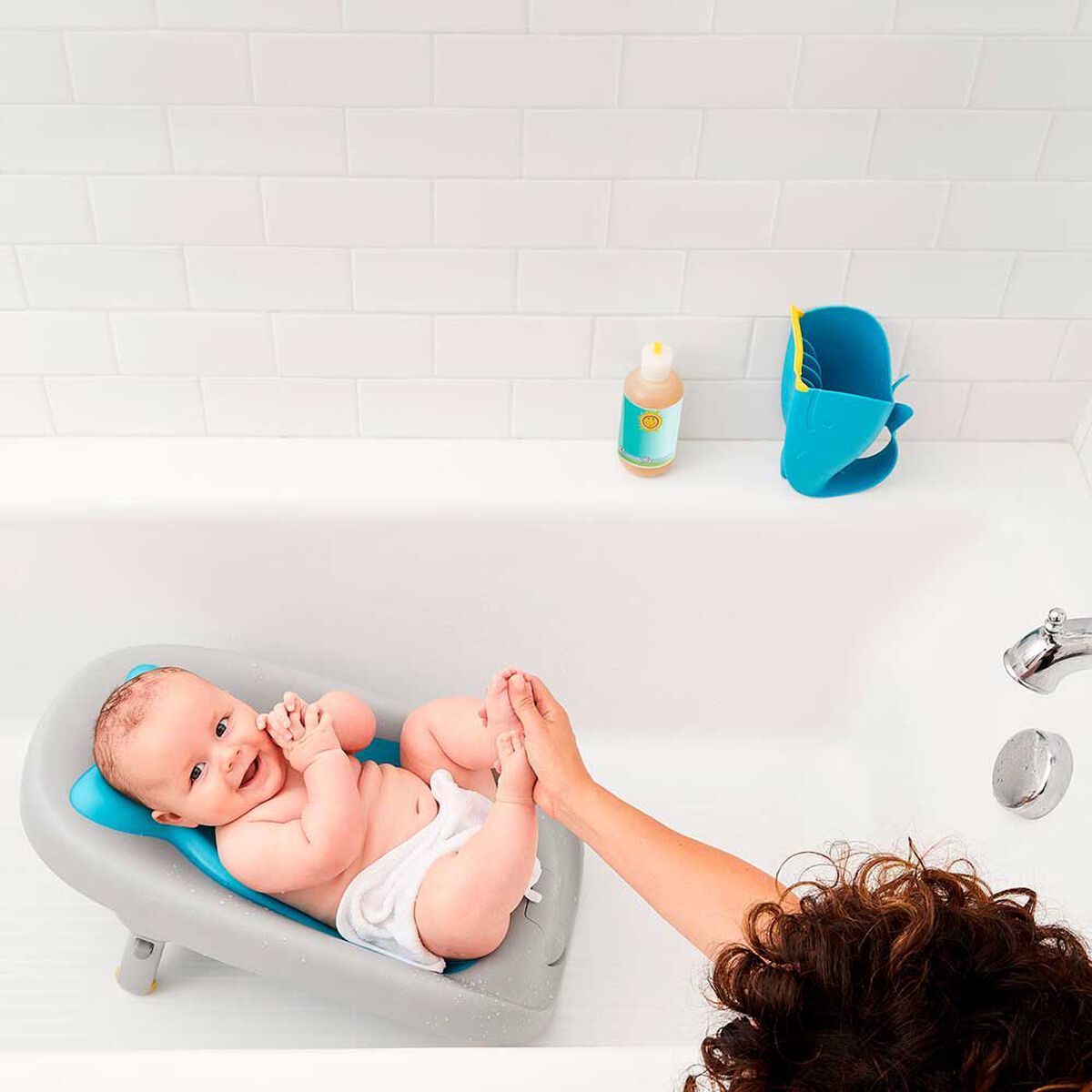 Bañera para bebé con Hamaca Recline & Rinse Bather-Blue Verde Skip Hop