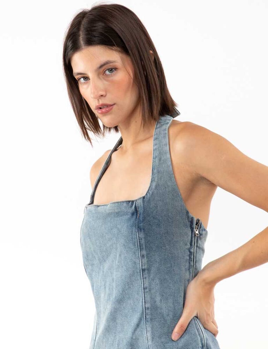 Vestido Corto Denim Sin Mangas Mujer Icono