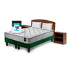 Combo Cama Europea Latam Home 2 Plazas Cannon BD Tela Verde + Textil + Respaldo + 2 Veladores Atlas