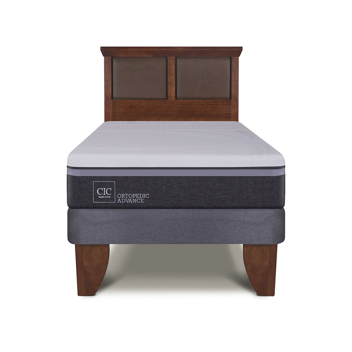 Cama Europea CIC 1,5 Plazas Ortopedic Advance + Respaldo New Torino Caramelo