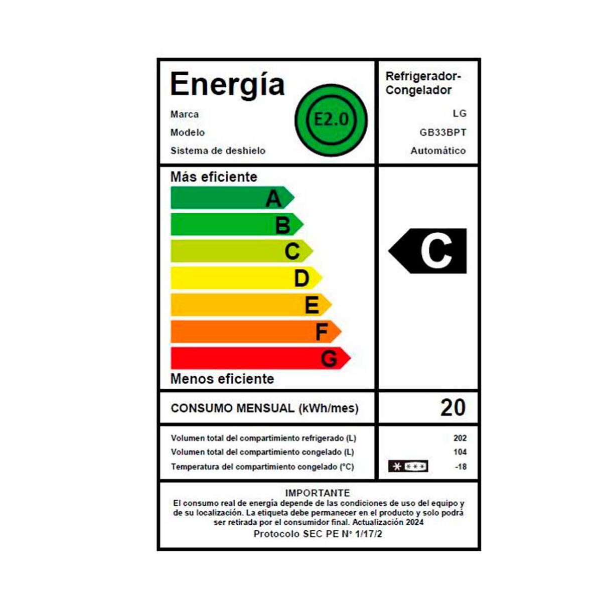 Refrigerador No Frost LG GB33BPT 306 lts.