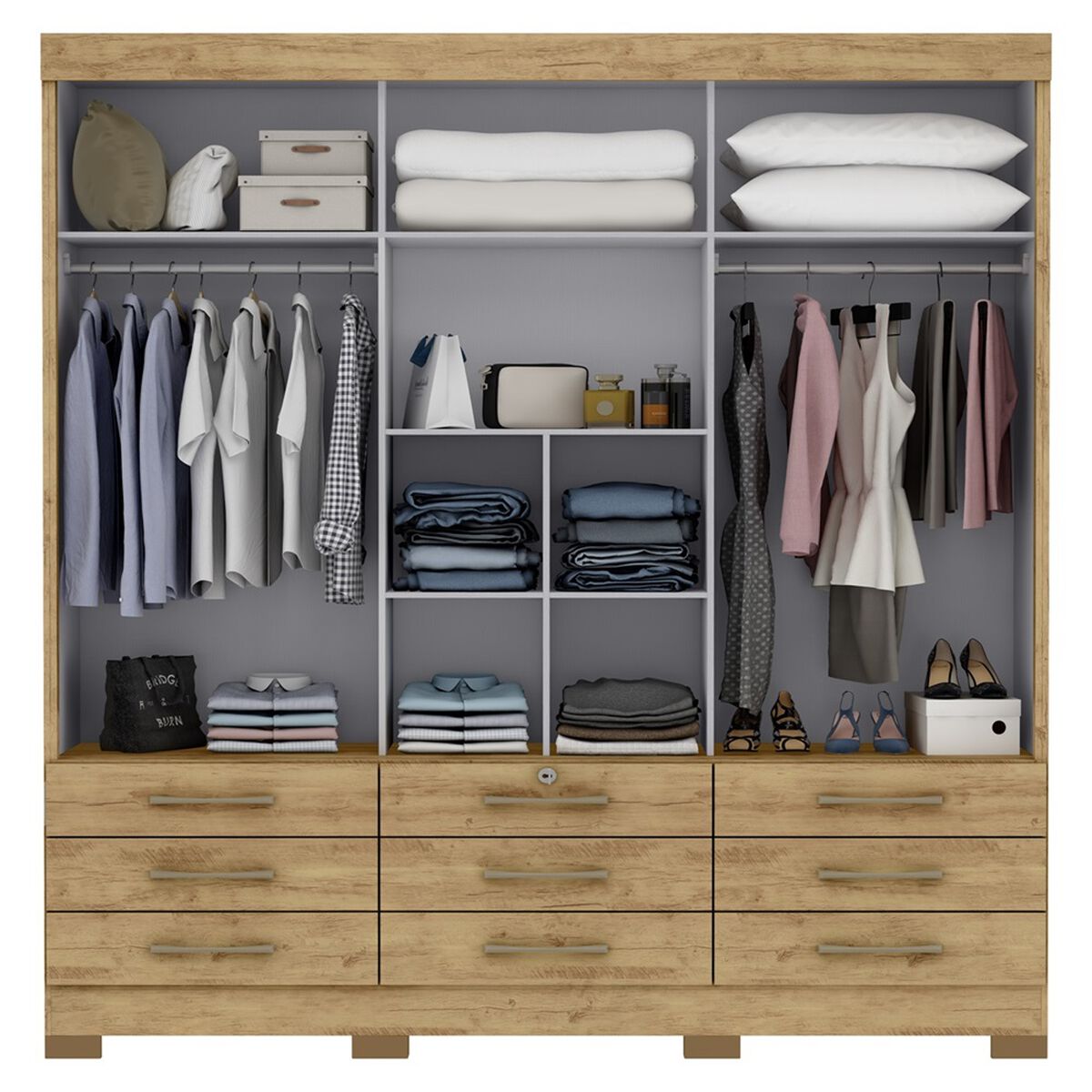 Closet Di Poretti Toquio 3 Puertas 9 Cajones Café y Blanco