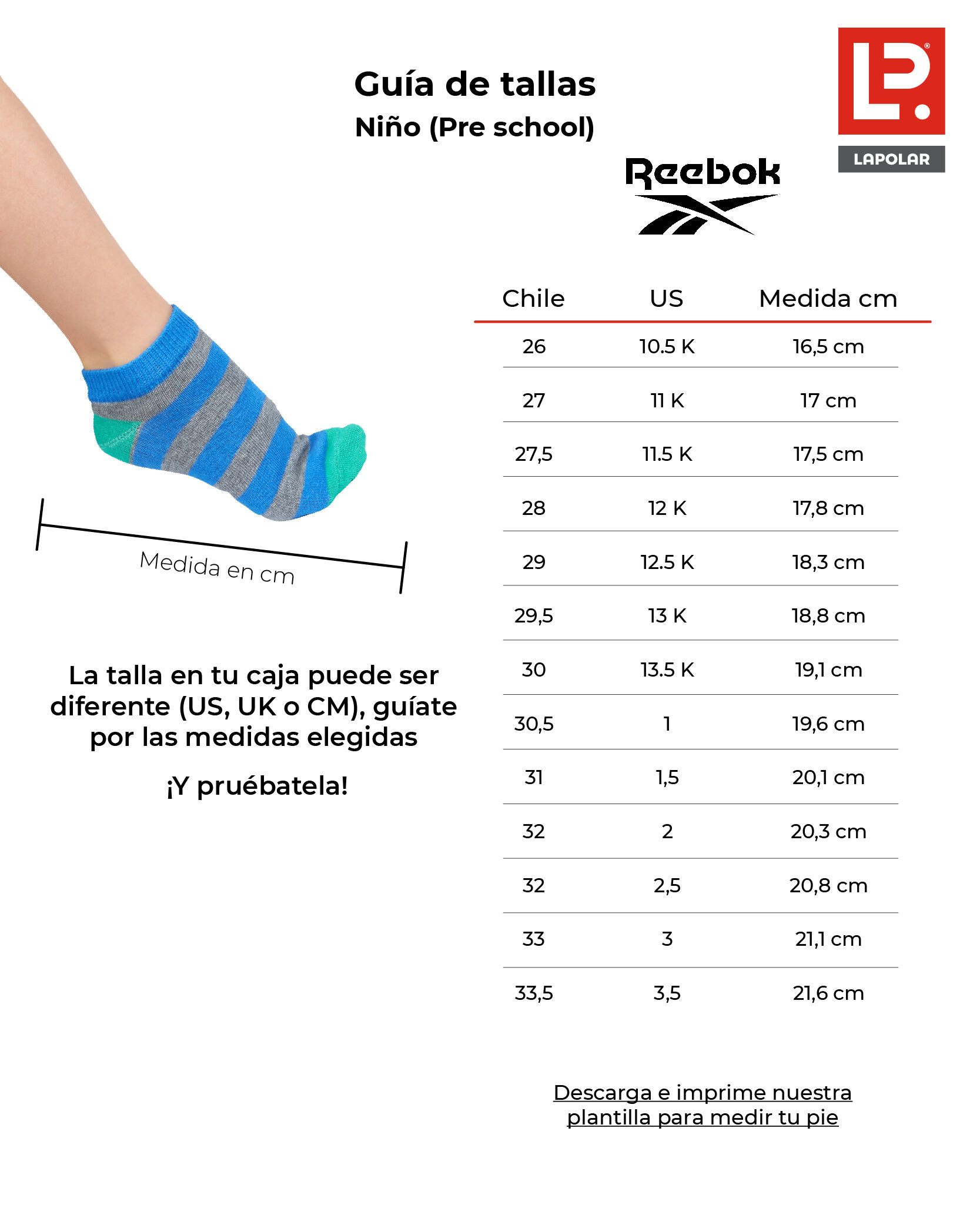 guia de tallas reebok