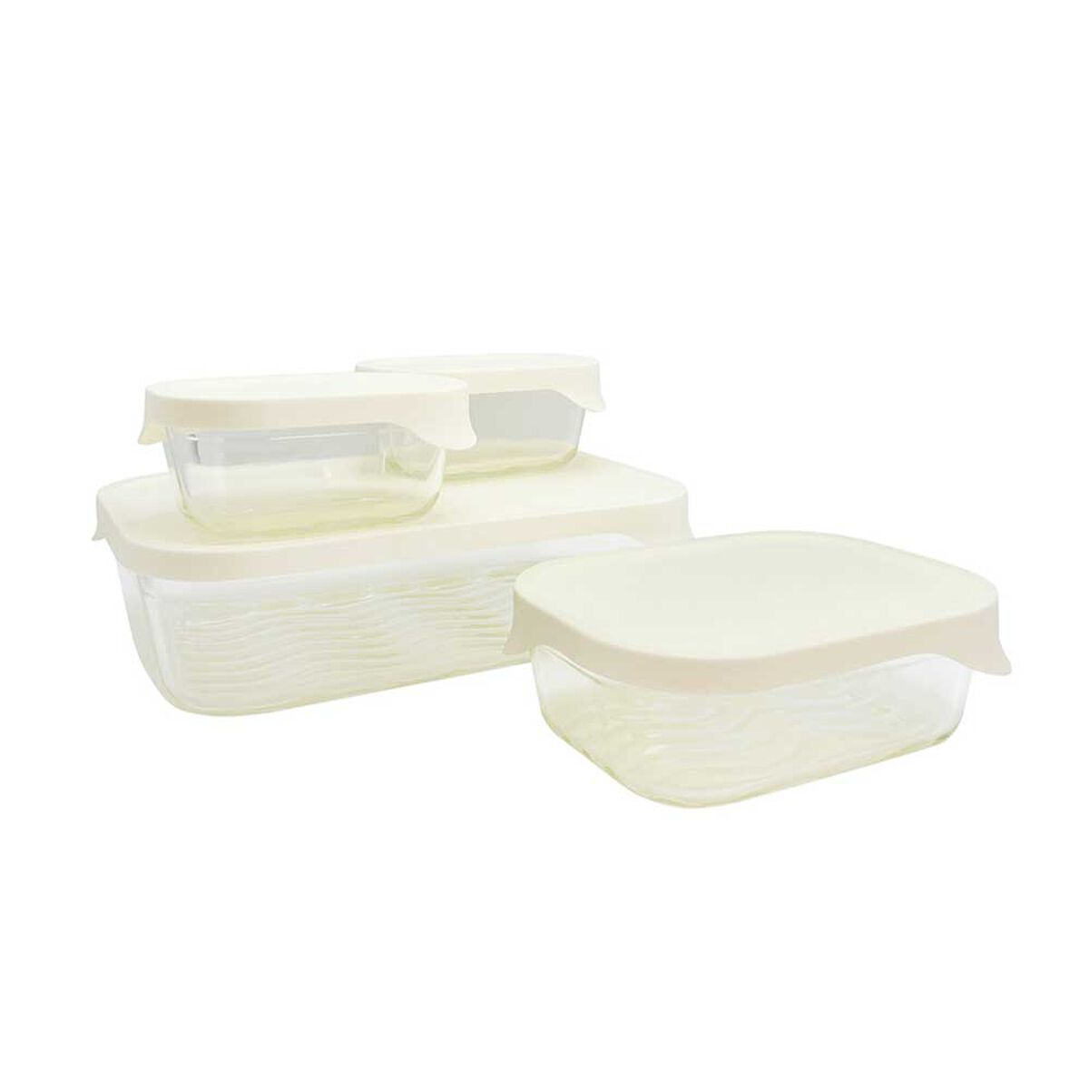 Set 4 Contenedores de Vidrio con Tapa Rectangular Doral Glass Tray