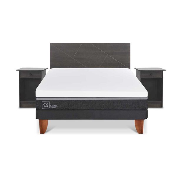 Cama Europea CIC 2 Plazas Ortopedic Advance + Respaldo + 2 Veladores Villarrica