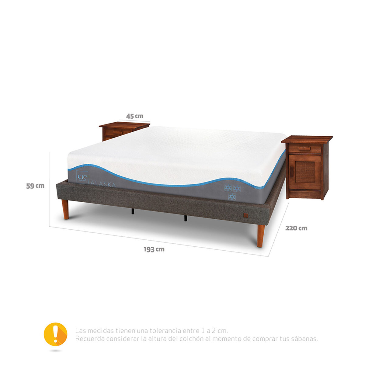 Cama Europea CIC King Alaska + 2 Veladores