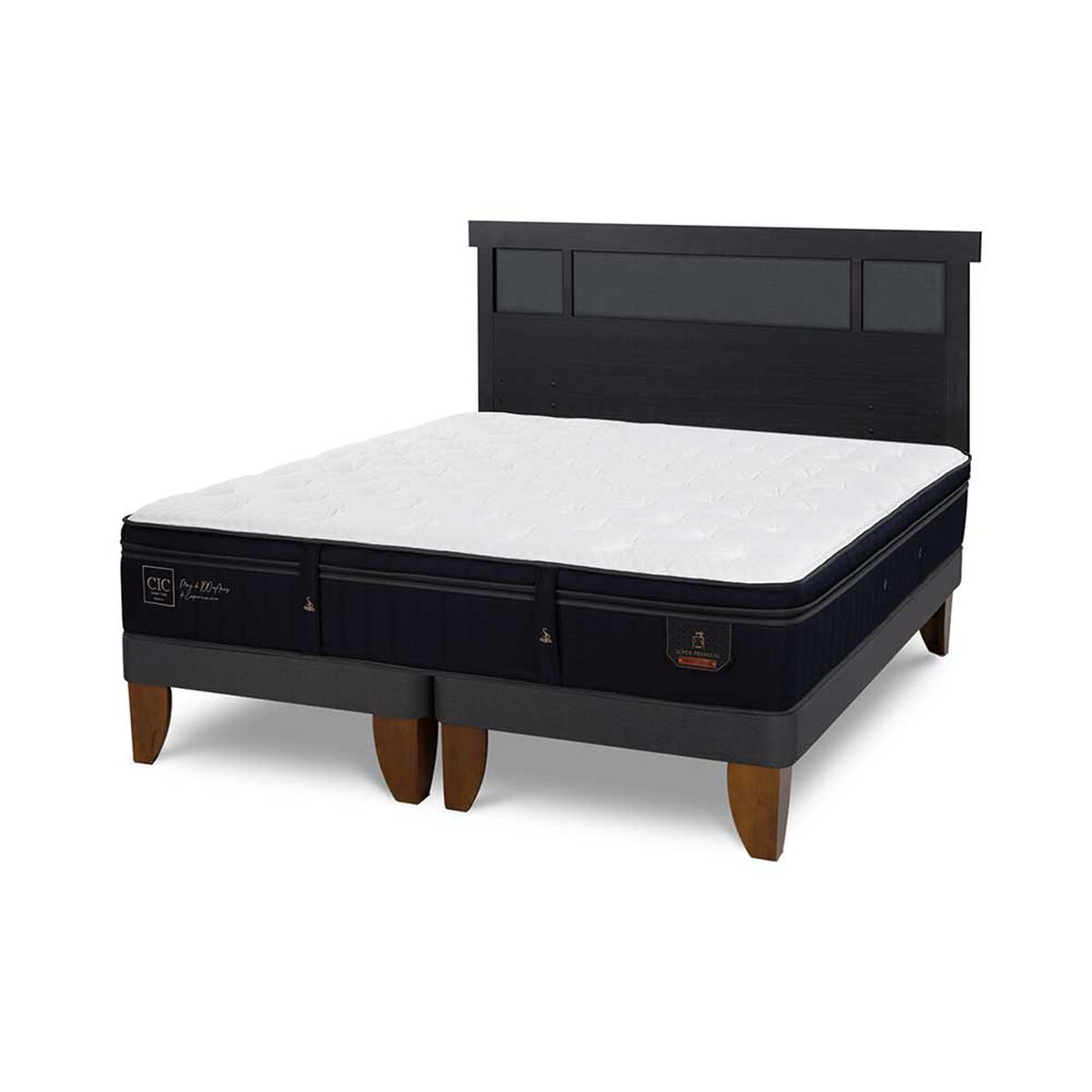 Cama Europea CIC Base Dividida King S&uacute;per Premium + Respaldo Dublin Negro