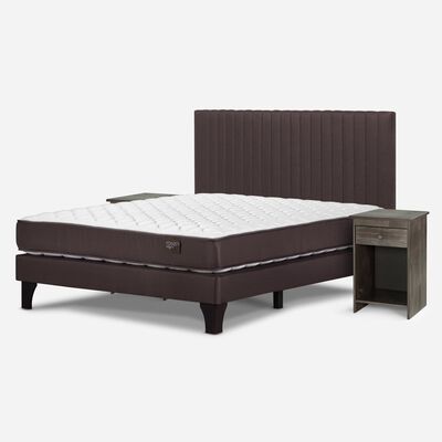 Imagen 2 del producto Cama Europea Rosen 2 Plazas Ergo T + Respaldo Café + 2 Veladores Grafito