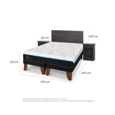 Imagen 2 del producto Cama Europea CIC Green Infinity King + 1 Respaldo + 2 Veladores Villarrica Gris