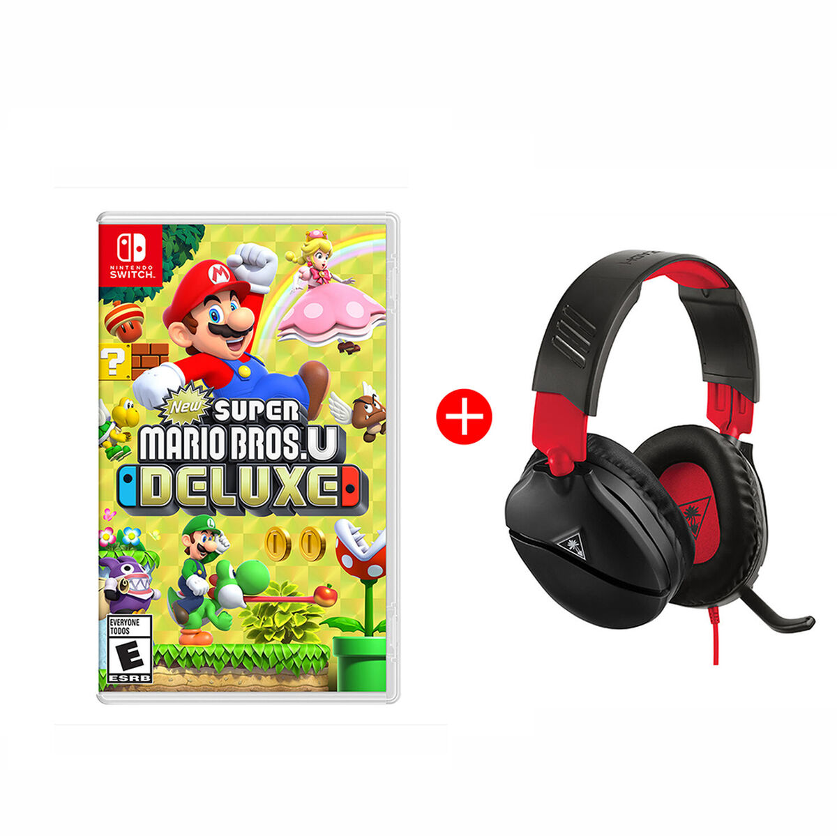 Combo Juego Nintendo Switch Mario Bros Deluxe + Audífonos Gamer Turtle Beach Recon 70 Rojo