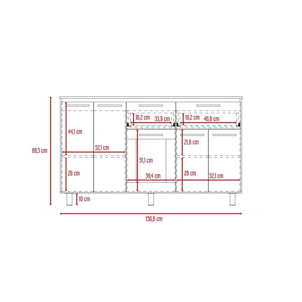 Mueble de Cocina Inferior TuHome Hasselt 2 Puertas 2 Cajones Gris Rovere