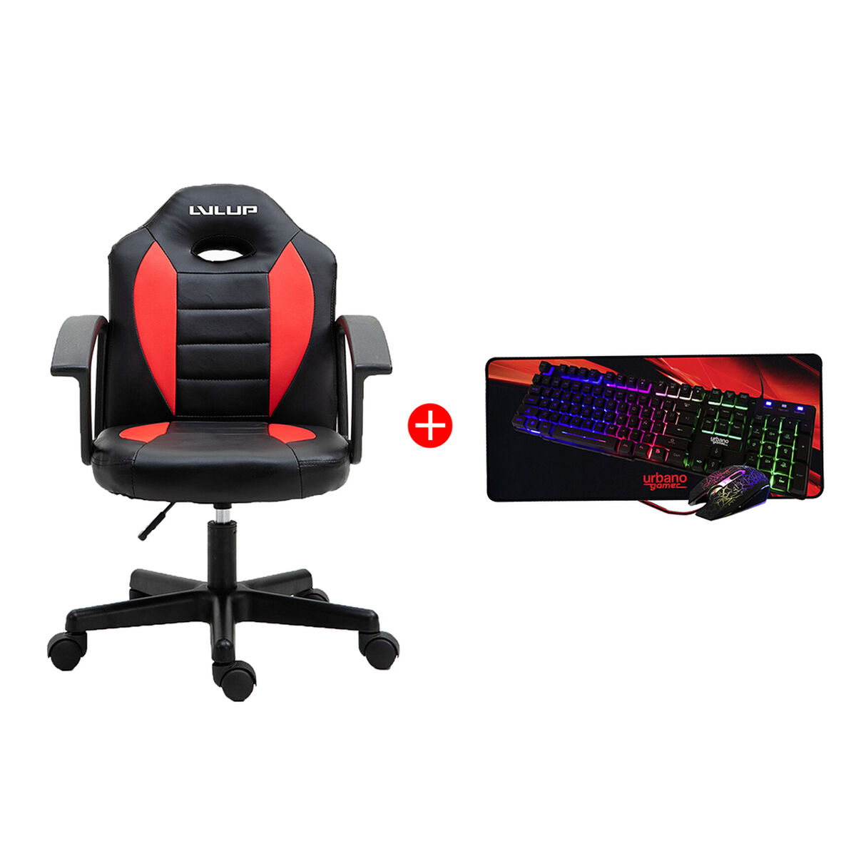 Combo Silla Gamer Lvl Up LU777 Small Rojo Negro + Kit Gamer Urbano 3-1 Mouse + MousePad + Teclado