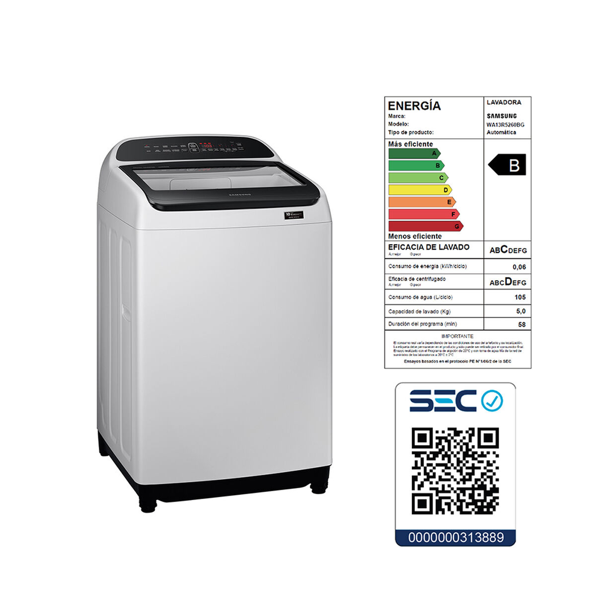 Lavadora Automática Samsung WA13R5260BG/ZS 13 kg