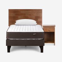 Cama Europea Rosen 1,5 Plazas Ergo T + Respaldo + Velador Tabor Caramelo + Almohada Light Americana