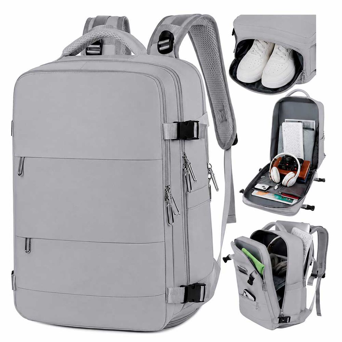 Mochila de Viaje Gris Laptop Compartimento Zapatos Impermeable De Gaune