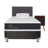 Box Spring CIC 1,5 Plazas New Ortopedic + Respaldo + Velador Eufrates + Almohada