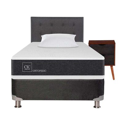 Imagen 1 del producto Box Spring CIC 1,5 Plazas New Ortopedic + Respaldo + Velador Eufrates + Almohada