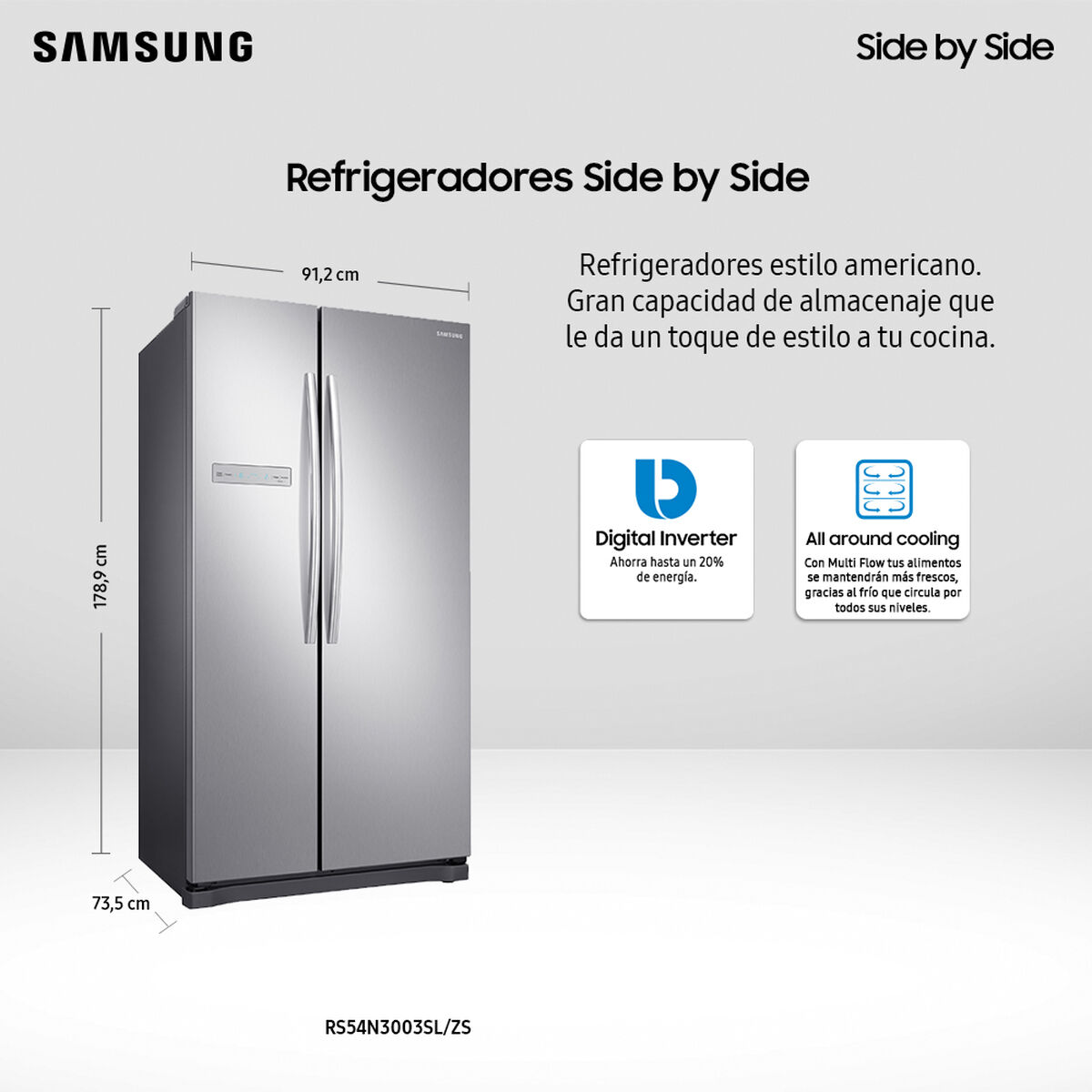 Refrigerador Side by Side Samsung RS54N3003SL/ZS 535 lt.