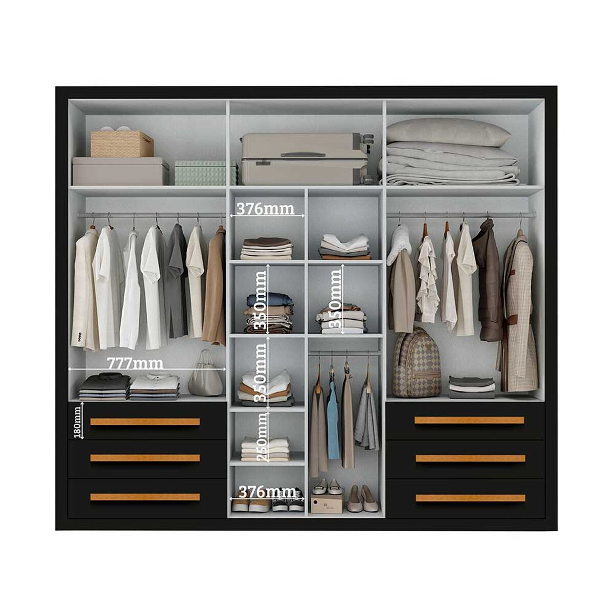 Closet Di Poretti Design Veneto 6 Puertas 6 Cajones Gris
