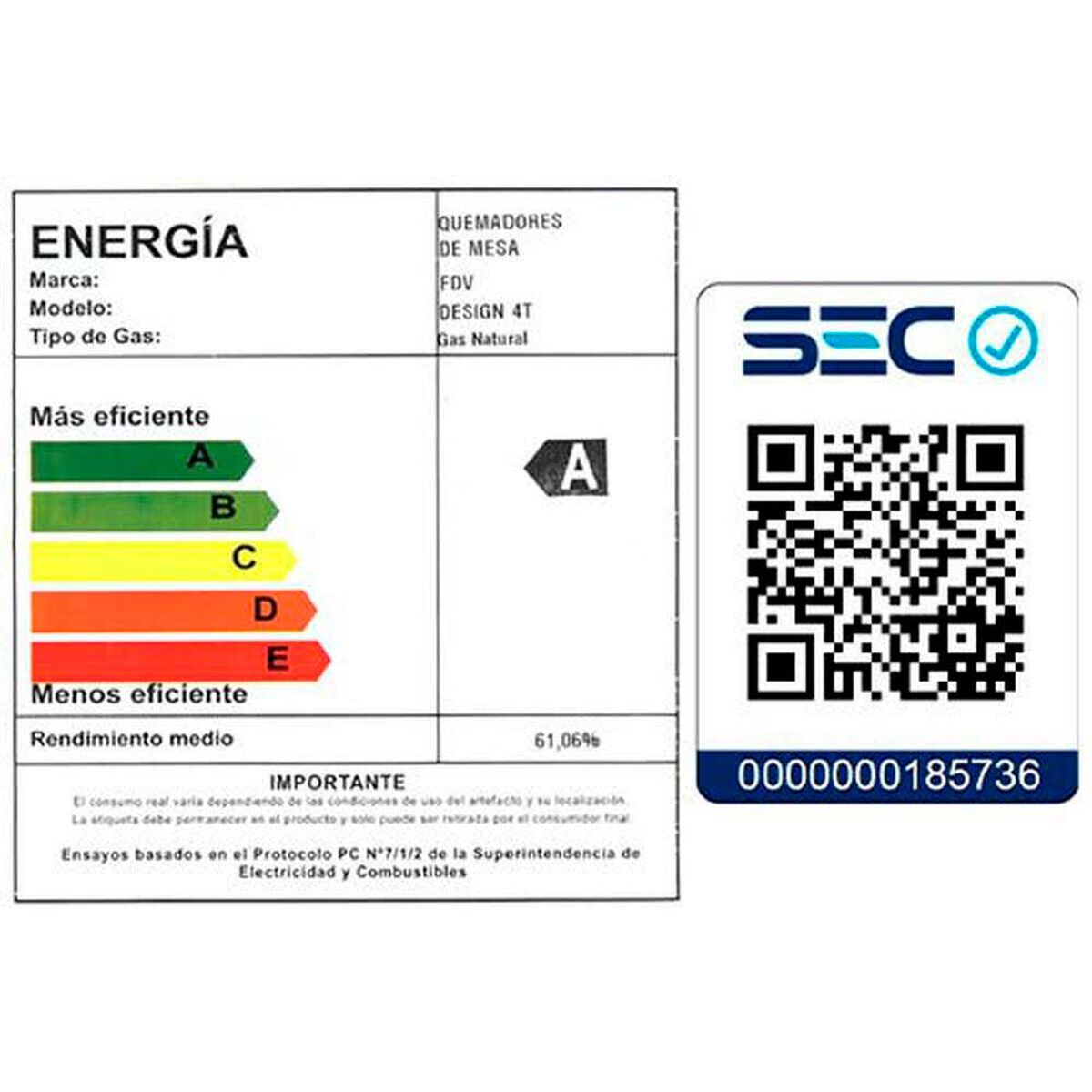 Encimera a Gas FDV Design 4T GLTX 65 NAT 4 Quemadores