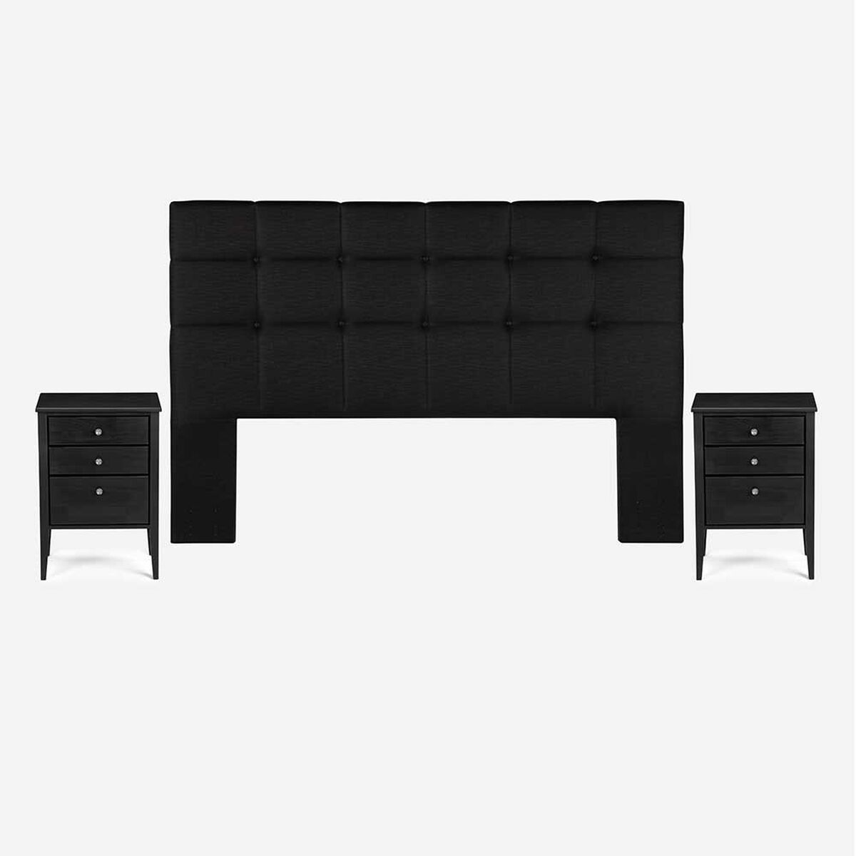 Cama Europea Rosen Base Dividida Súper King Tempo + Respaldo + 2 Veladores Issey Grafito