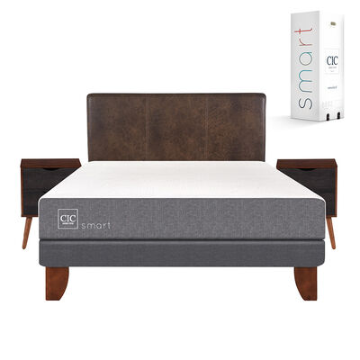Cama Europea CIC 2 Plazas Smart + Respaldo + 2 Veladores Baker