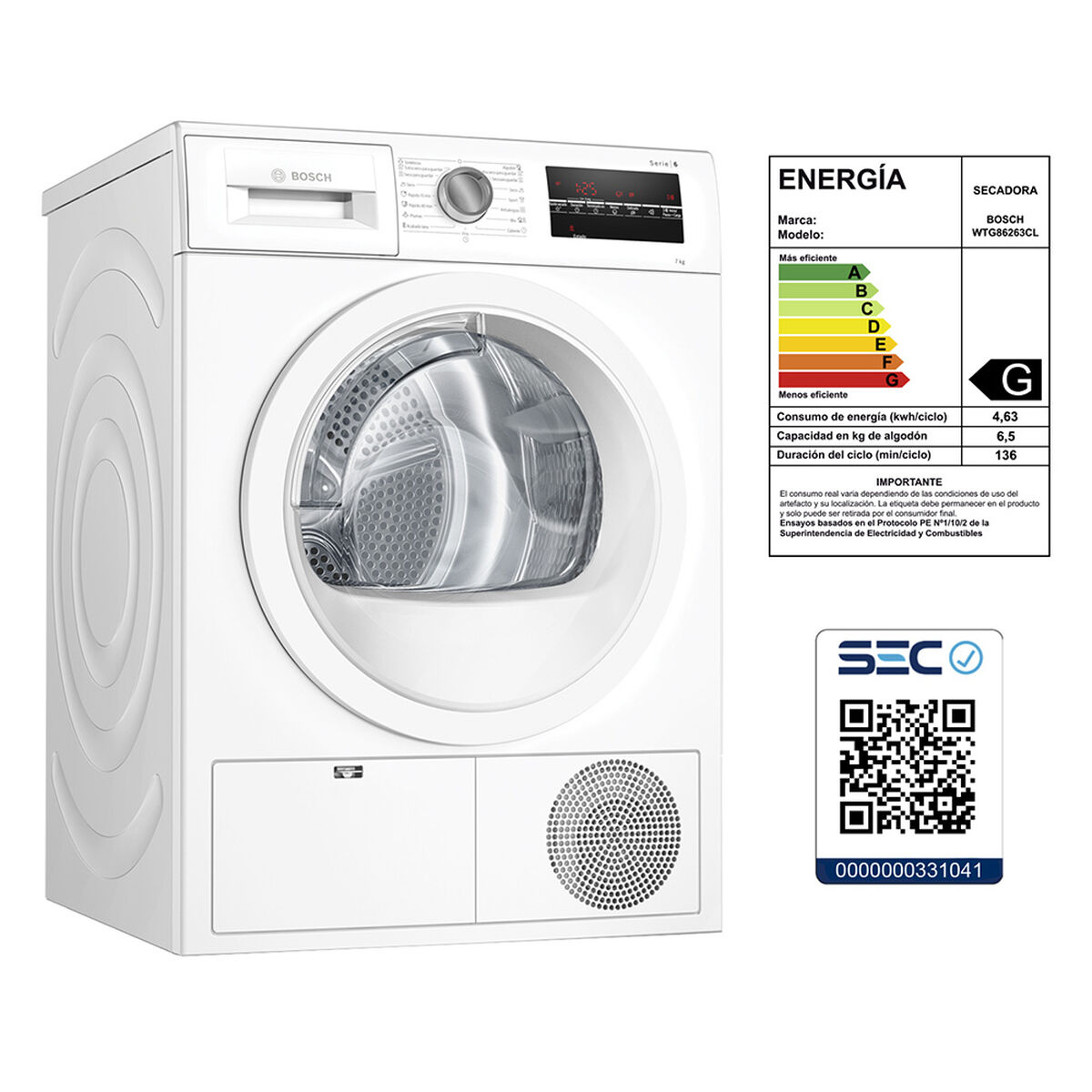 Secadora de Ropa Bosch WTG86263CL 7 kgs.