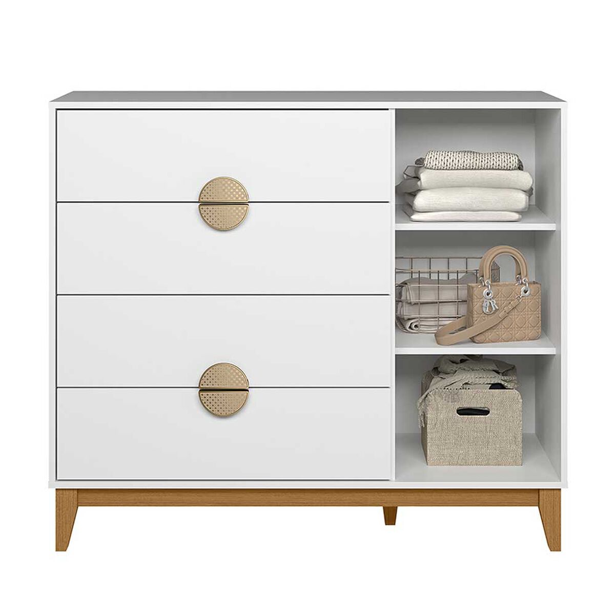 Cómoda Vekkahome Ipe 4 Cajones 1 Puerta Blanco