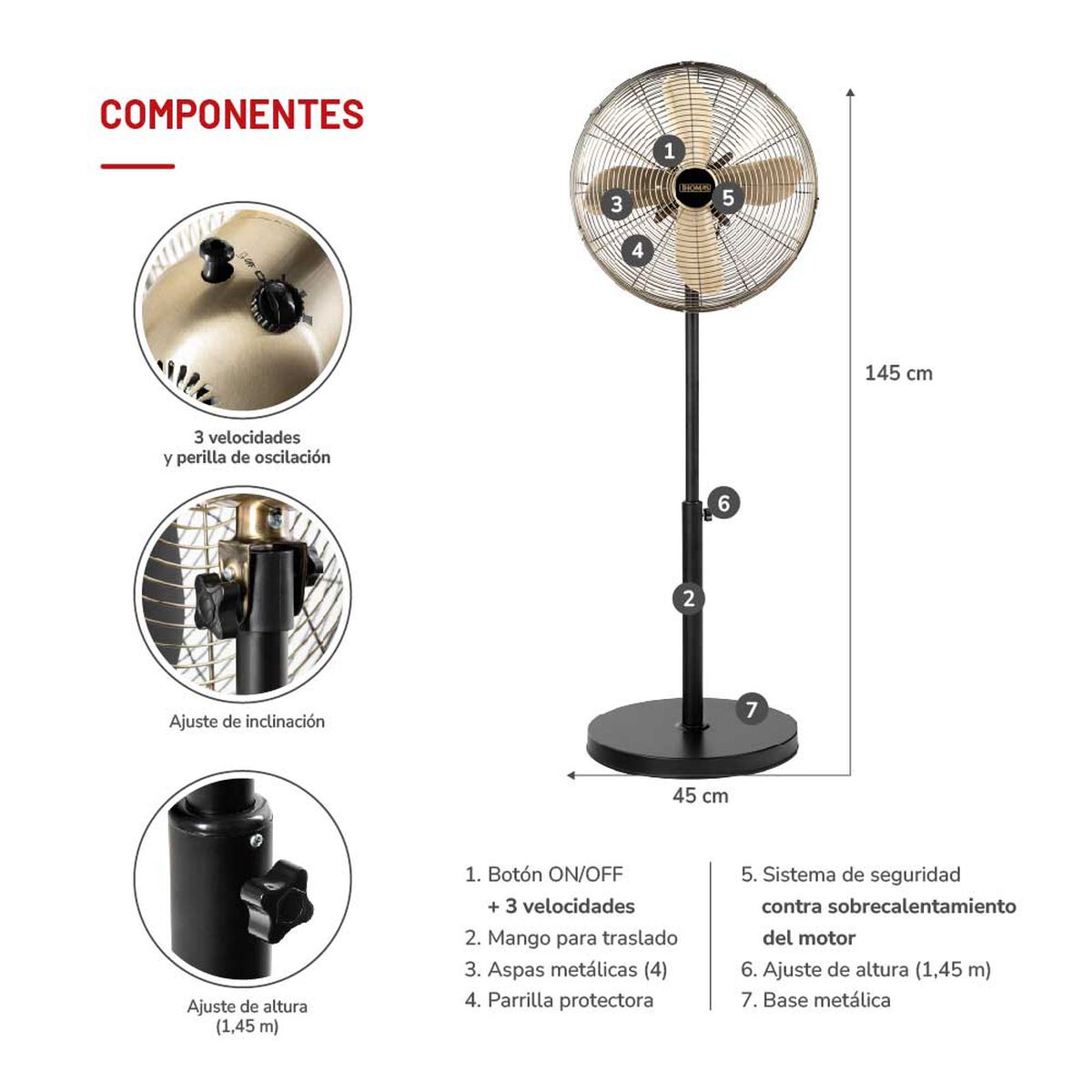 Ventilador de Pedestal Thomas TH-16BNP Bronce