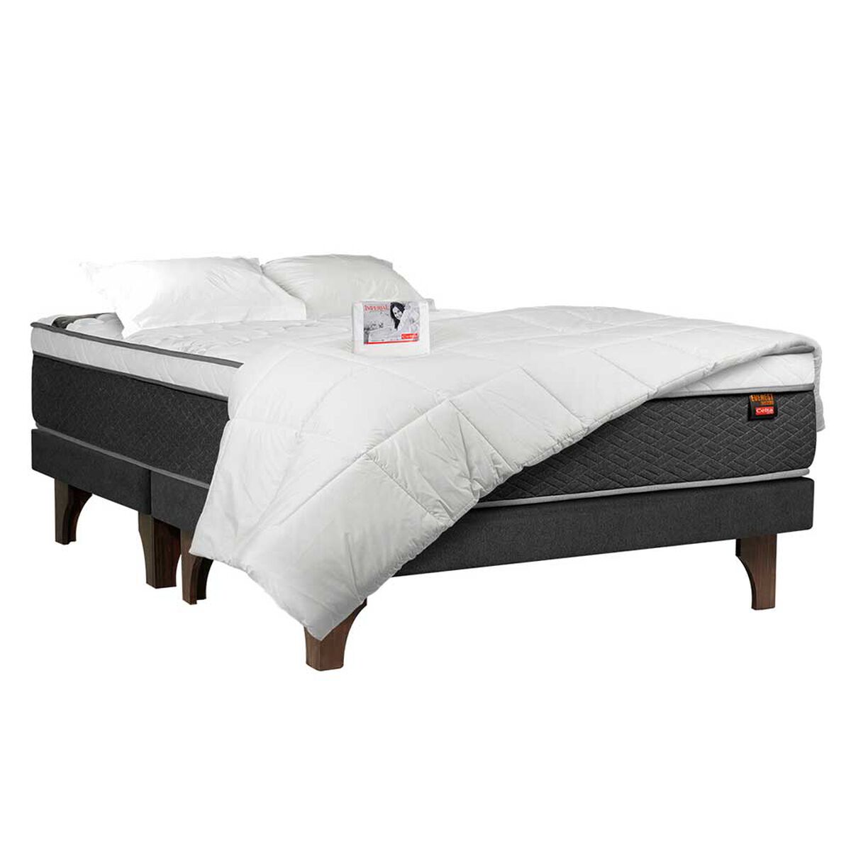 Cama Europea Celta Base Dividida 2 Plazas x 2 mt Everest Cobre + Set Textiles + Almohadas