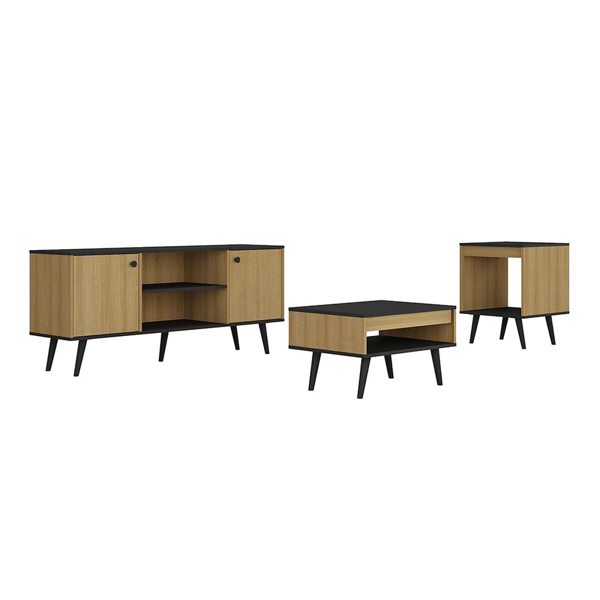 Combo Mons Rack TV +  Mesa de Centro + Mesa Lateral Lamina Mel/Preto