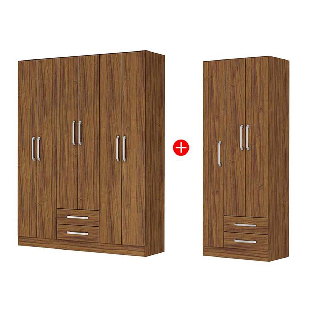 Combo Clóset Casanova Nogal 6 Puertas 2 Cajones +  Clóset Casanova 3 Puertas 2 Cajones