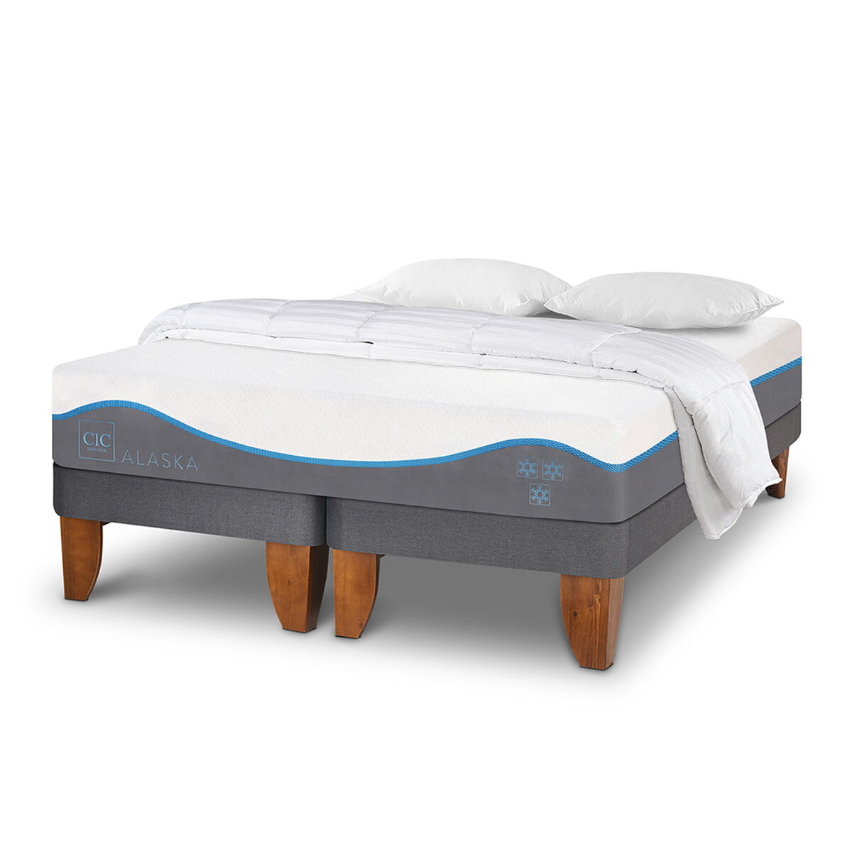 Cama Europea CIC Base Dividida King Alaska + Almohadas + Plum&oacute;n
