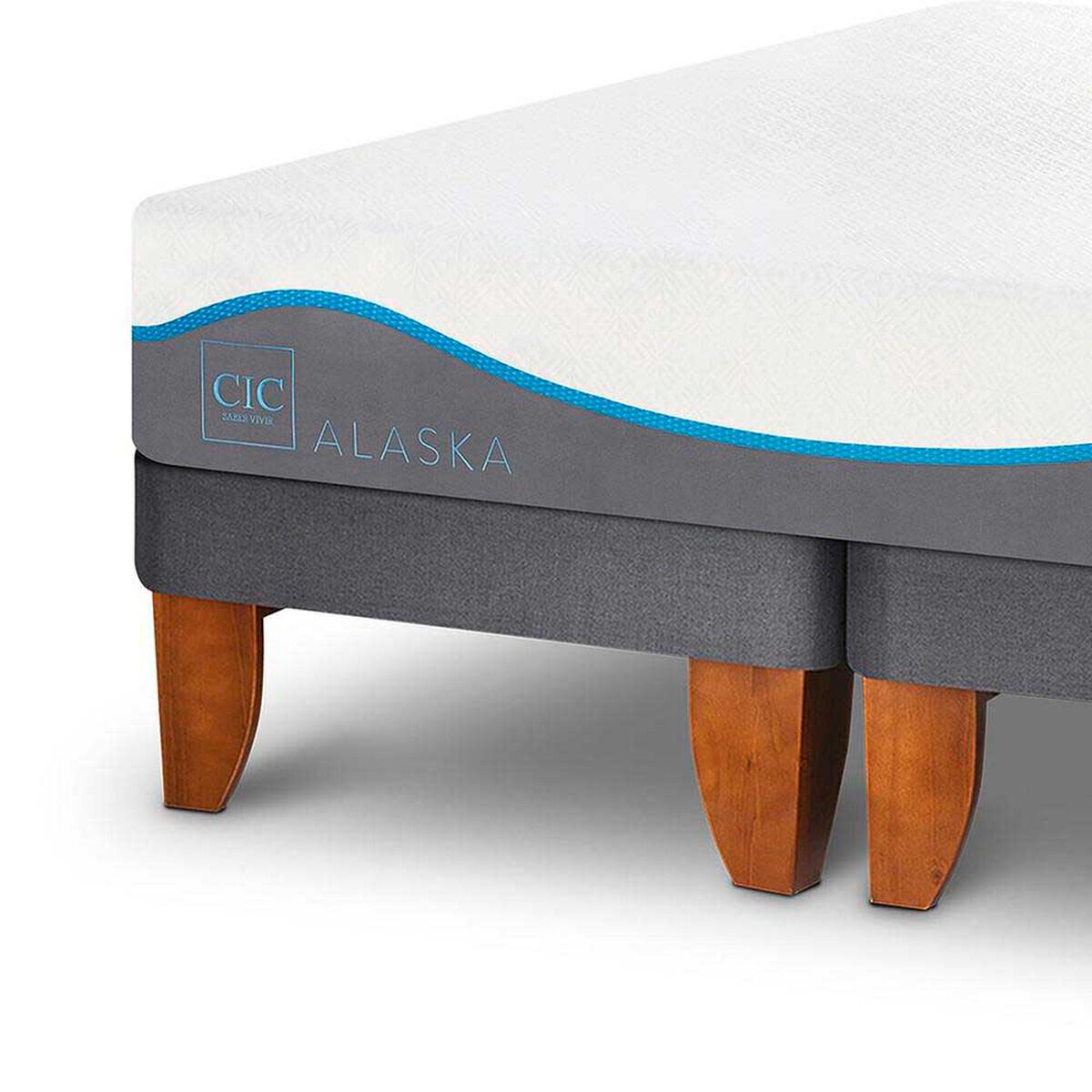 Cama Europea CIC Base Dividida 2 Plazas Alaska + Respaldo + 2 Veladores