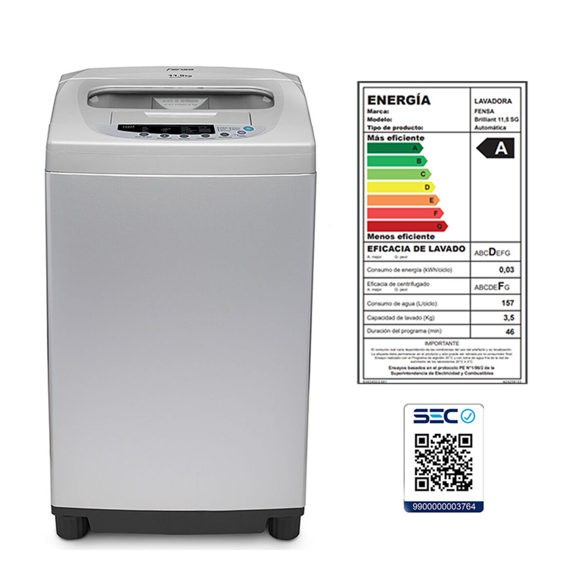 Lavadora Automática Fensa Brilliant 11,5 SG 11,5 kg