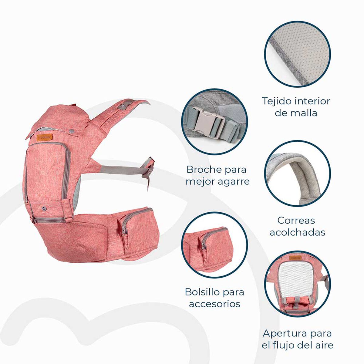Porta Bebé con Arnés y  Asiento Cuidados Cadera Hip Seat Rosado Bebesit