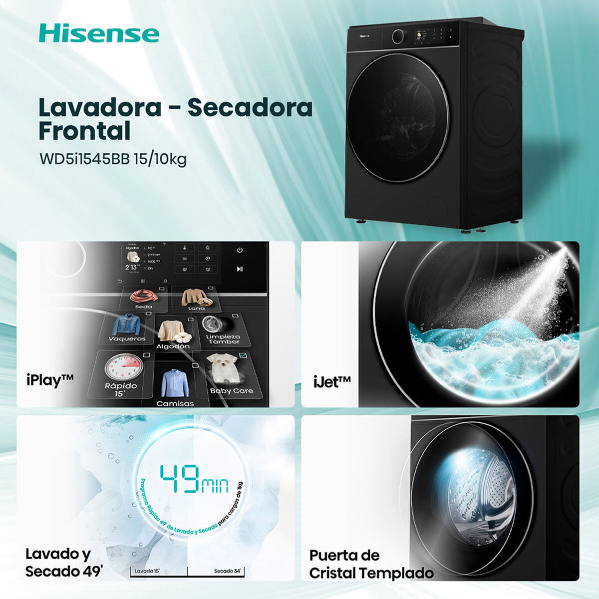 Lavadora Secadora Hisense WD5I1545BB 15/10Kg