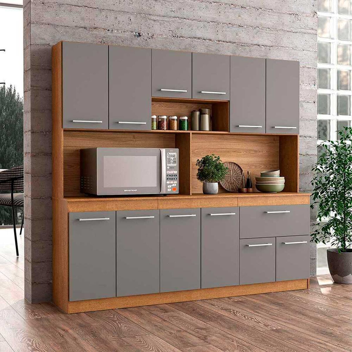 Mueble de Cocina Vekkahome Buck 1 Caj&oacute;n 12 Puertas Gris