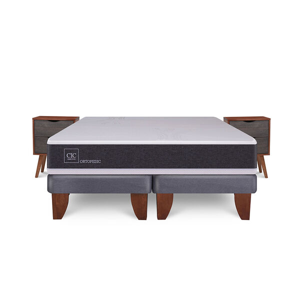 Cama Europea CIC Base Dividida 2 Plazas New Ortopedic + 2 Veladores Niger