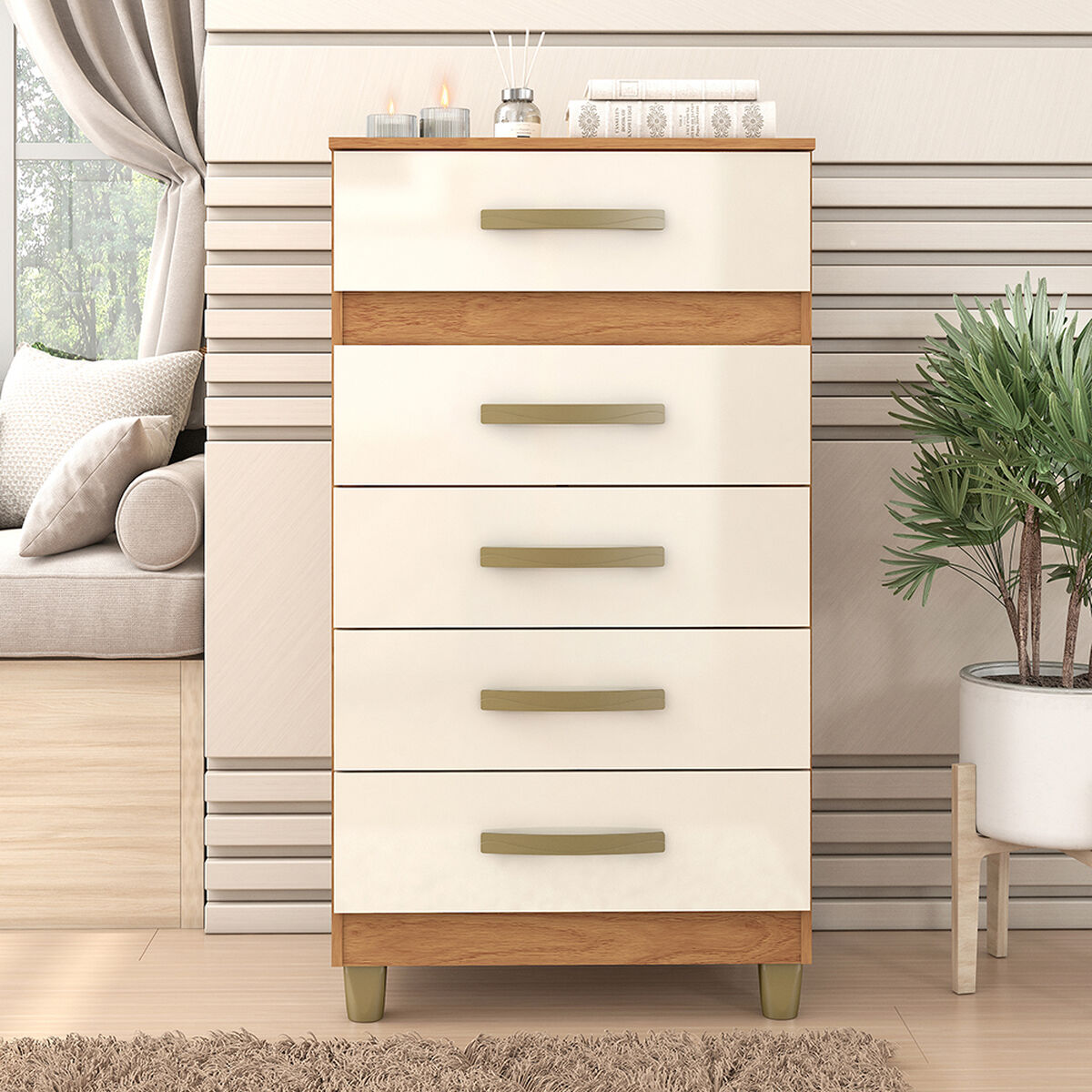 Cómoda Vekkahome Malta 5 Cajones Café