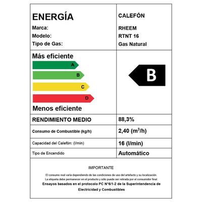 Imagen 2 del producto Calefont 16 litros Gas licuado Tiro natural Rheem