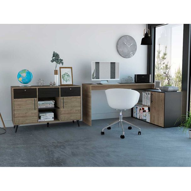 Combo Escritorio en L + Gabinete TuHome Bilbao Miel Wengue